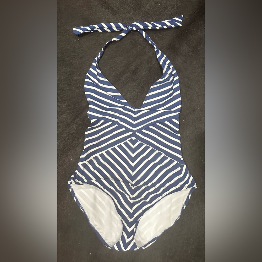 Ralph Lauren Navy and White Striped one piece bathing suit. Worn once. Size 14.